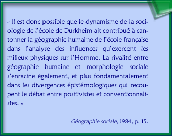 Géographie humaine et morphologie sociale - Citation - Géographie sociale - 1984