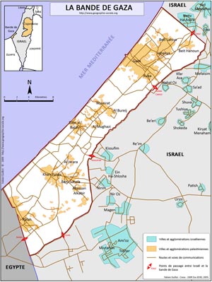 Carte de la bande de Gaza - (Fabien Guillot - www.geographie-sociale.org)