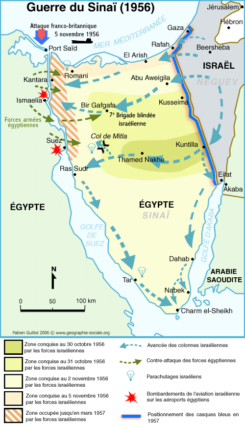 Carte de la guerre du Sinaï 1956 - © Fabien Guillot www.geographie-sociale.org