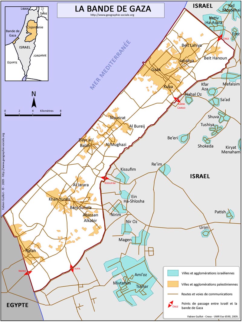 Carte de la bande de Gaza - © Fabien Guillot - www.geographie-sociale.org